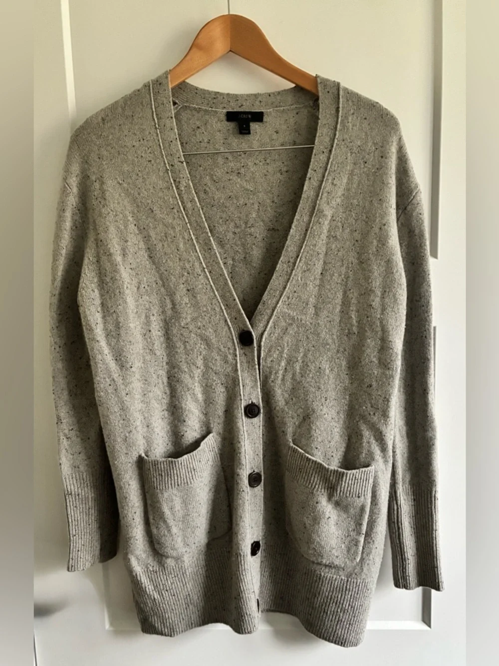J Crew 100% Wool Grey Button Long Cardigan Size Small. Preppy classic